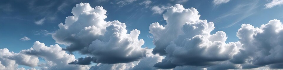 Fototapeta premium Overcast sky with a muted blue undertone amidst puffy white clouds, puffy, serene, sky