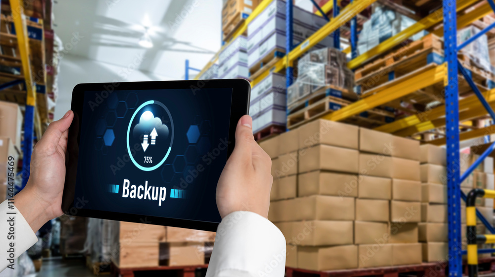 Poster backup storage data internet technology business concept. database storage cloud technology file dat