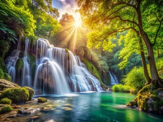 Waterfall Spring Landscape Wallpaper: High-Resolution Nature Backgrounds, Serene Waterfalls, Lush Greenery, Peaceful Scenery, Natural Spring Images