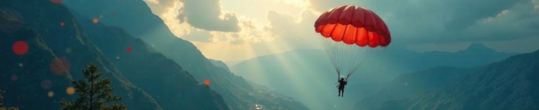 Parachute descending slowly with a mysterious bundle, slow, parachute