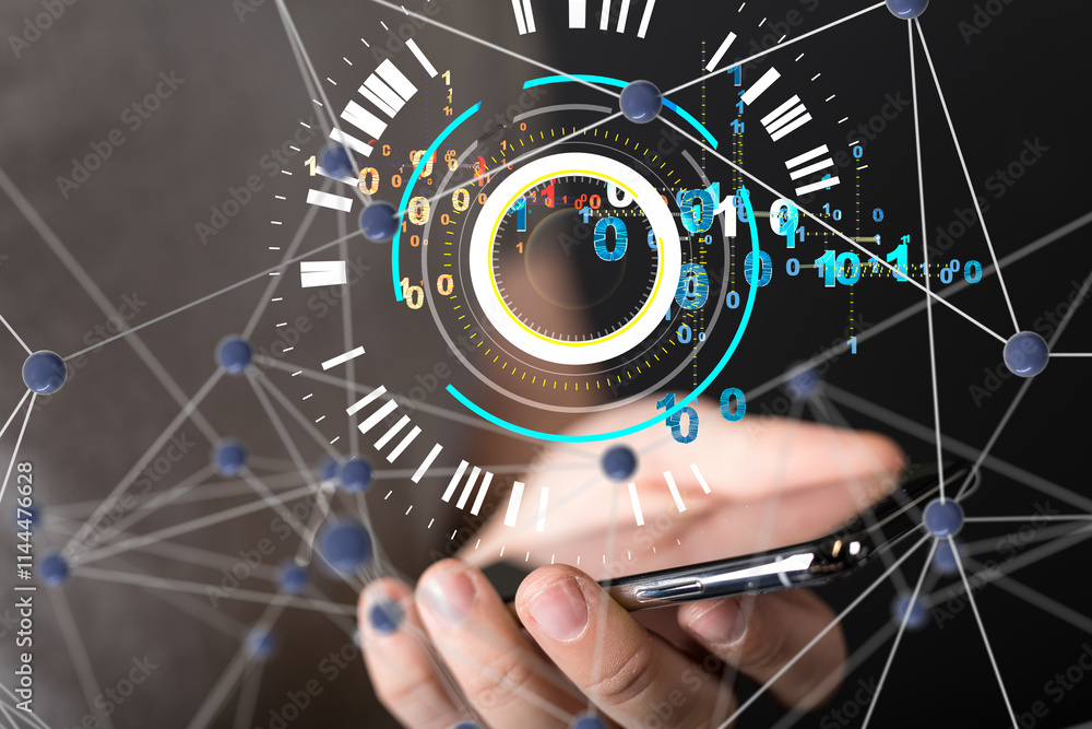 Poster Information technology protected with firewall, secure access and encryption against cyber