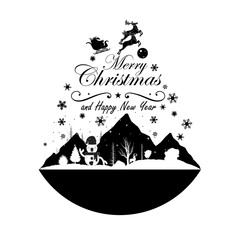 llustration Christmas and Happy New Year  with Snowflake Winter Season in Silhouette