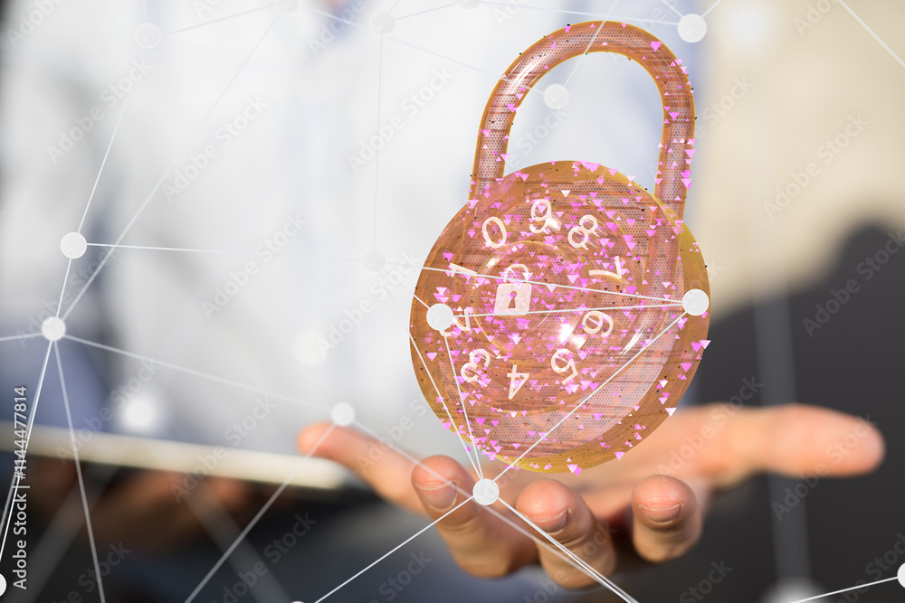 Poster cybersecurity and information or network protection. future technology web