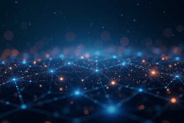 Obraz premium A high-tech artificial intelligence background with layered grids, glowing blue circuits, and interconnected futuristic visuals..