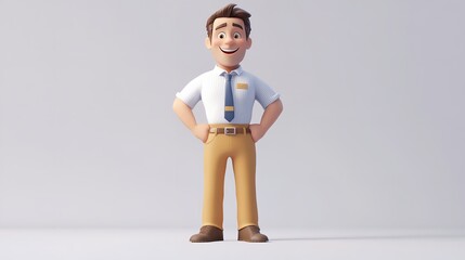 a man character smiling with his hands on his waist