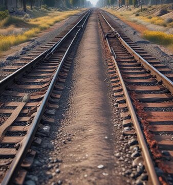 Railroad tracks splitting into two distinct paths, divergent path, bifurcation, railway divergence
