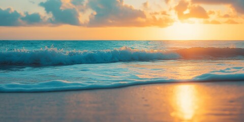 A breathtaking sunset illuminating ocean waves, showcasing nature's beauty and warmth along the shore.