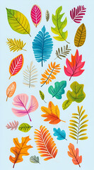 Obraz premium A colorful assortment of various leaves in different shapes and sizes on a light background.