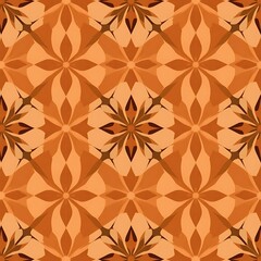 Fototapeta premium Orange and Brown Geometric Floral Pattern: A seamless, repeating pattern of stylized floral motifs in warm shades of orange and brown.