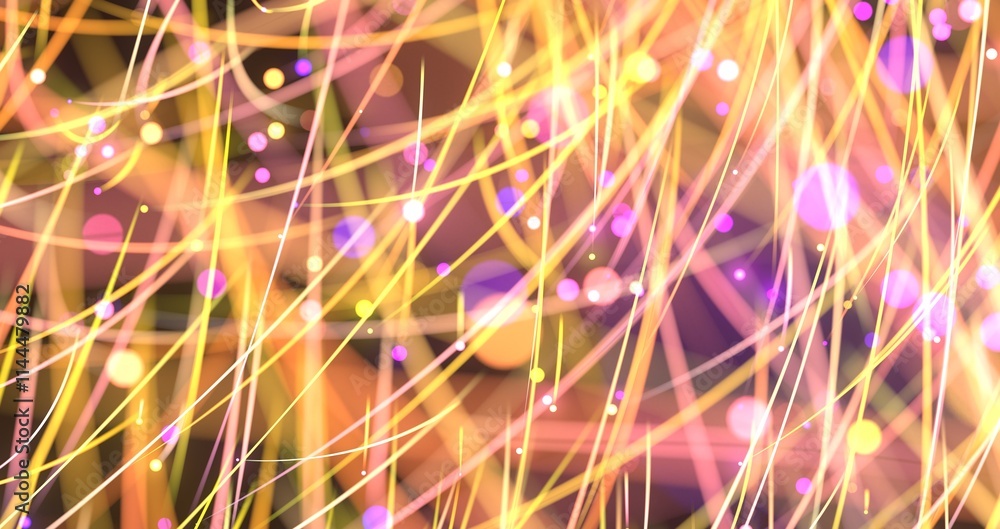 Poster neon streams move along curved trajectory on black