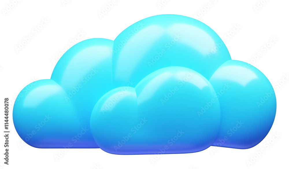 Poster glossy 3d blue cloud icon with smooth and shiny surface, isolated on transparency background, perfec