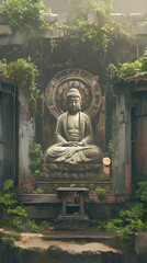 Obraz premium buddha monk meditation anime cartoon style background