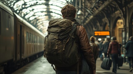 Traveler Waiting at a Busy Train Station