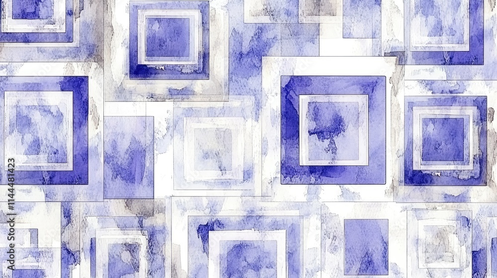 Poster abstract geometric pattern featuring nested blue diamonds with crisp white lines, creating a dynamic
