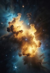 Obraz premium Shimmering blue and yellow nebula effect on dark background, space, ambient, yellow