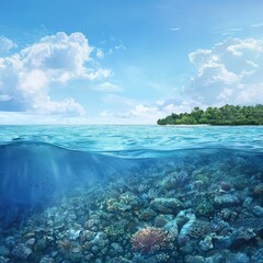 A tropical reef visible through crystal-clear ocean water