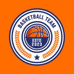 Basketball vintage logo vector isolated. Basketball logo with shield background vector design