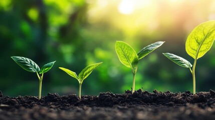 Growing Seedlings in Soil Under Natural Soft Light Background