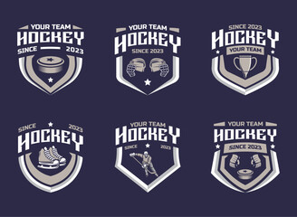 Naklejka premium Hockey logo bundles, emblem collections, designs templates. Set of hockey logos