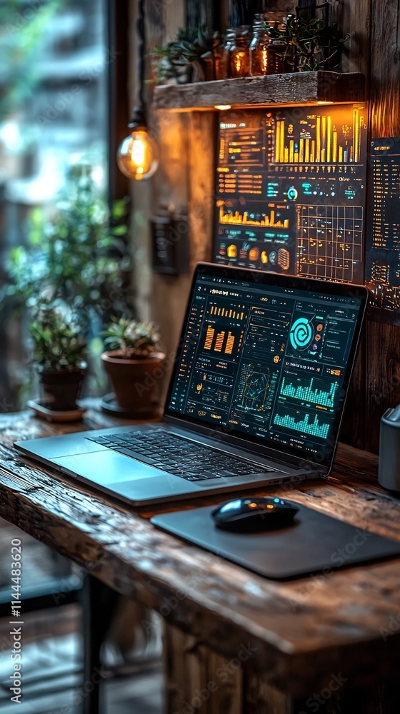 Poster ai powered marketing bot on laptop screen concept of personalized automation and data driven insight