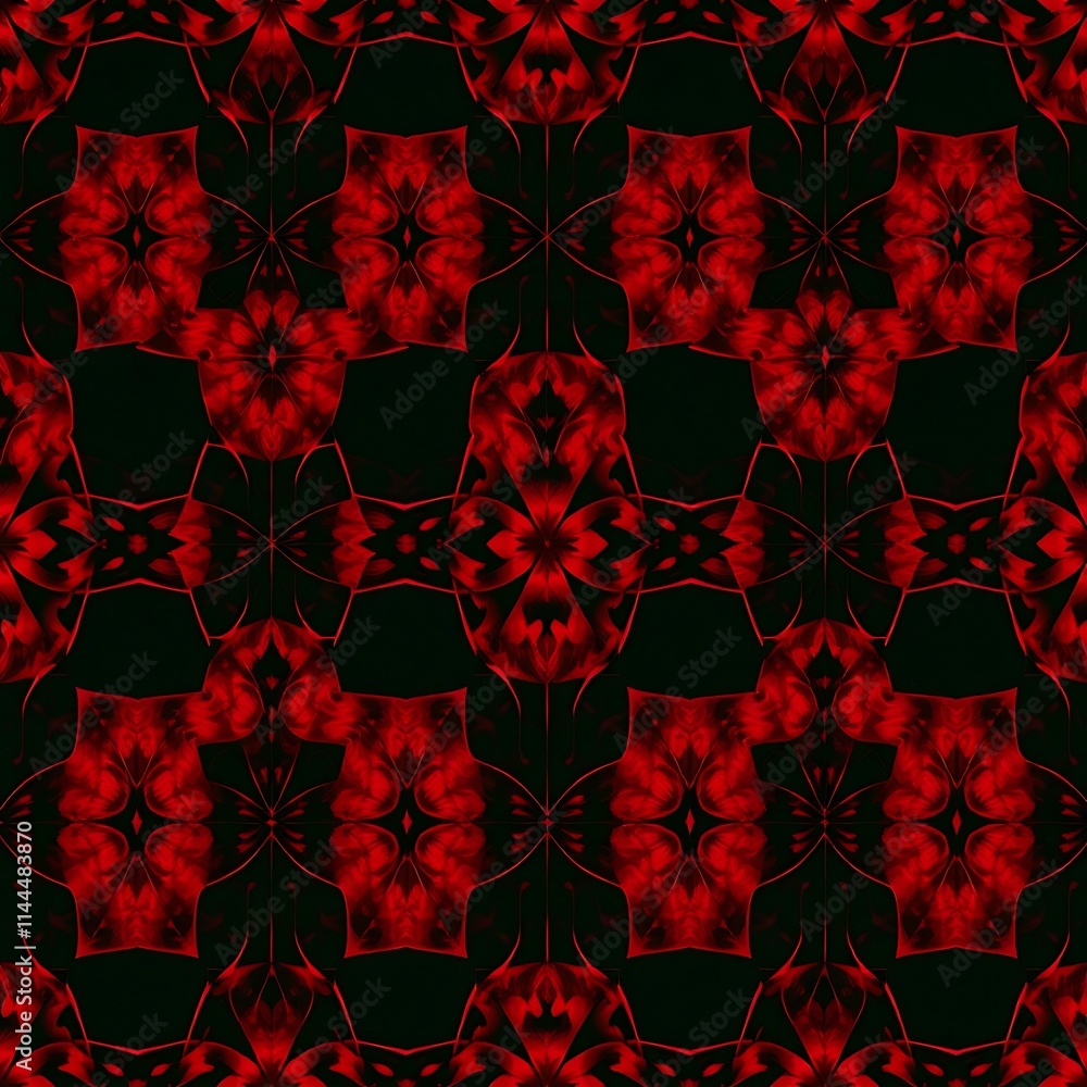 Poster crimson kaleidoscope: an intricate and mesmerizing pattern of red and black, creating a hypnotic vis