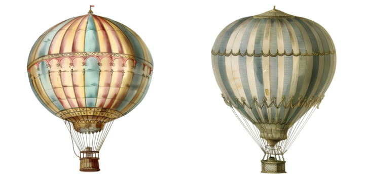 vintage card with hot air balloon. Generative AI.