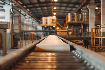 High-tech conveyor system in paper packaging manufacturing plant