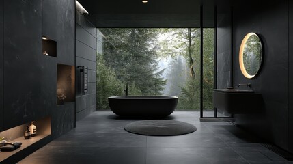 Serene Modern Bathroom with Nature View and Minimalist Design