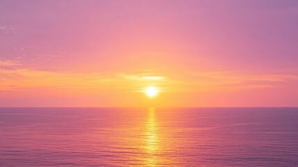 Naklejka premium Serene Sunset Over Calm Ocean with Shades of Purple and Gold
