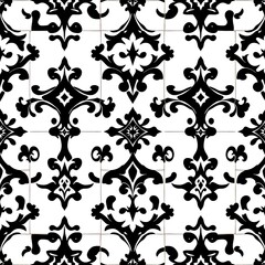 Obraz premium Black and White Tile Pattern: Seamless Tile Pattern with a classic, geometric, and elegant design, perfect for interior design, home decor, and textile projects. 
