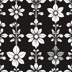 Fototapeta premium Elegant Floral Damask Pattern: A sophisticated and timeless design featuring intricate floral motifs in a classic black and white color scheme.