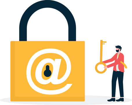 An email envelope man. Illustration for email security, digital protection, privacy and confidentiality.

