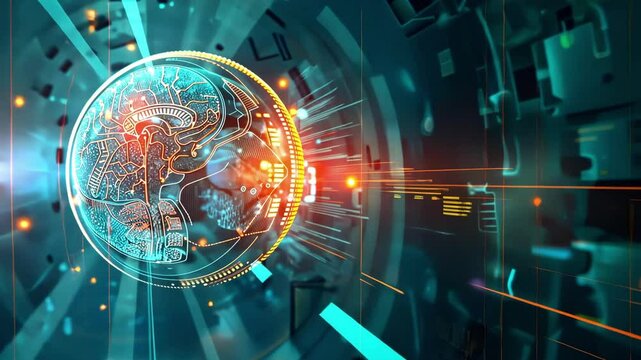 Digital Brain Interface Displaying Neural Networks and Cognitive Processes in a Tech Lab