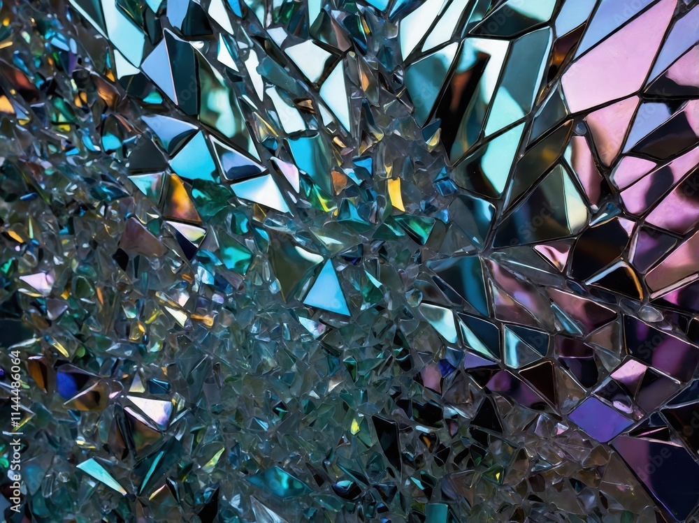 Poster colorful reflections and intricate patterns created by broken glass in an artistic installation