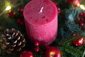 Red Candle Christmas Ornament Centerpiece