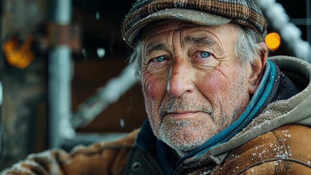 Elderly Farmer with a Time-Worn Face and Cap