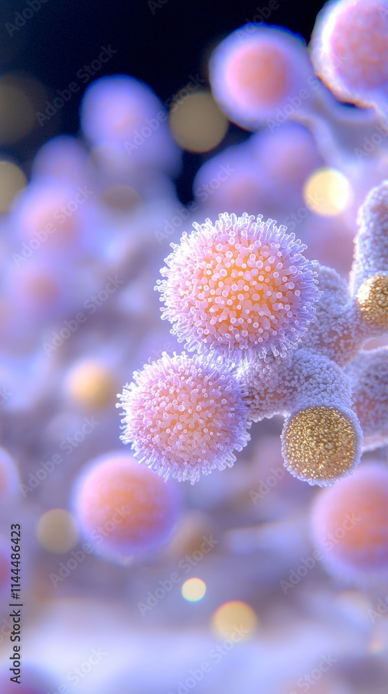 Poster microscopic cell structures 3d render of biological cells abstract science medical he