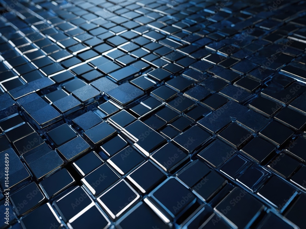 Poster abstract blue grid pattern created from shiny tiles reflecting light in a modern, digital environmen