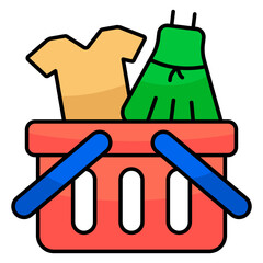 A flat design icon of shopping basket