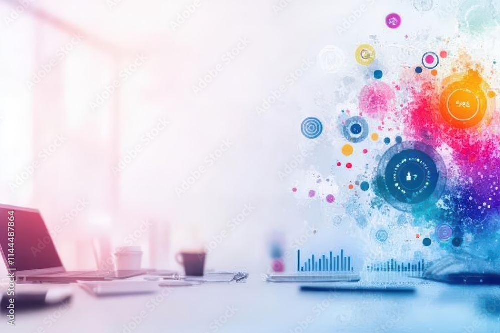 Poster Lively watercolor design of collaborative business environments with automated data insights
