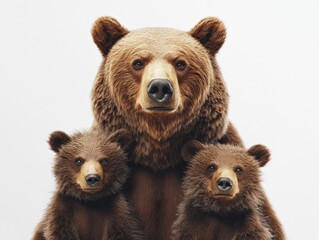 a brown bear family portrait on a white background