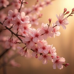 Obraz premium Cherry blossoms in full bloom on a golden background.