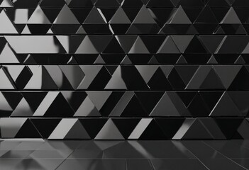 Polished, Semigloss Wall background with tiles. Triangular, tile Wallpaper with 3D, Black blocks