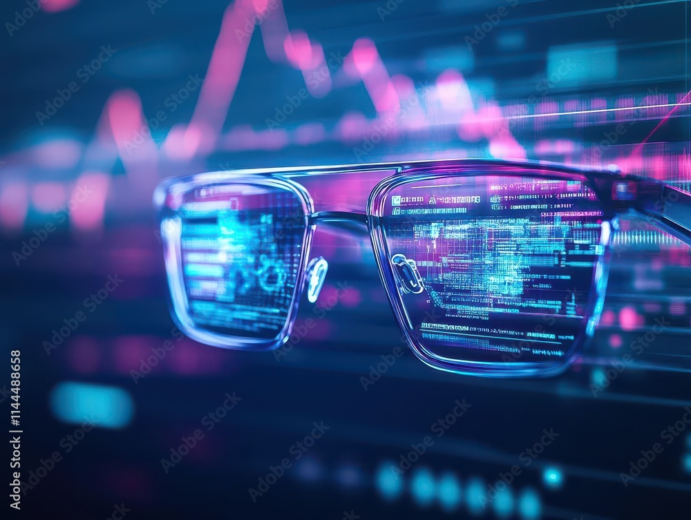 Leinwandbilder holographic interface displaying realtime blockchain supply chain analytics, user interacting with a