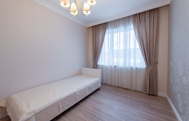 Cozy Home Minimalist Bedroom Interior With Wooden Flooring and Natural Lighting