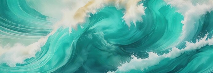 Obraz premium Watercolor waves on an abstract turquoise background, ocean, feathery, nature