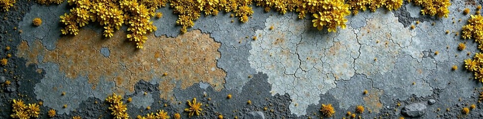 Weathered concrete surface with moss and lichen growth, lichen, weathered