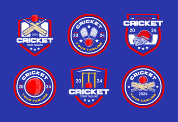 Naklejka premium Set of cricket Logo sign badge. Cricket logo with shield background vector design collection