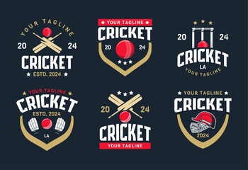 Set of cricket Logo sign badge. Cricket logo with shield background vector design collection