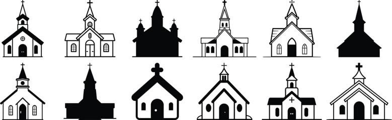 Church silhouette set vector design big pack of christ illustration and icon